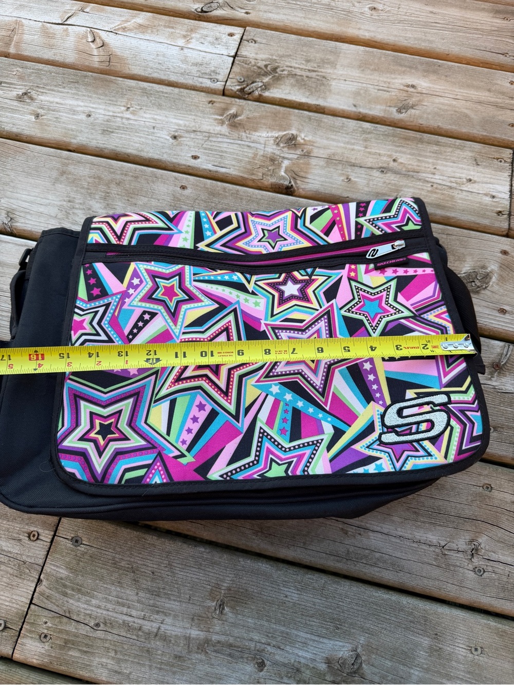 Skechers Star Print Messenger Bag Laptop School Crossbody Pink Black - Picture 7 of 12